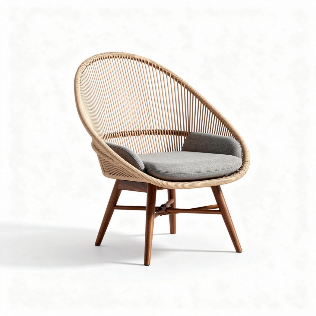 Fauteuil en rotin avec coussin gris dimensions 80 x 70 x 90cm