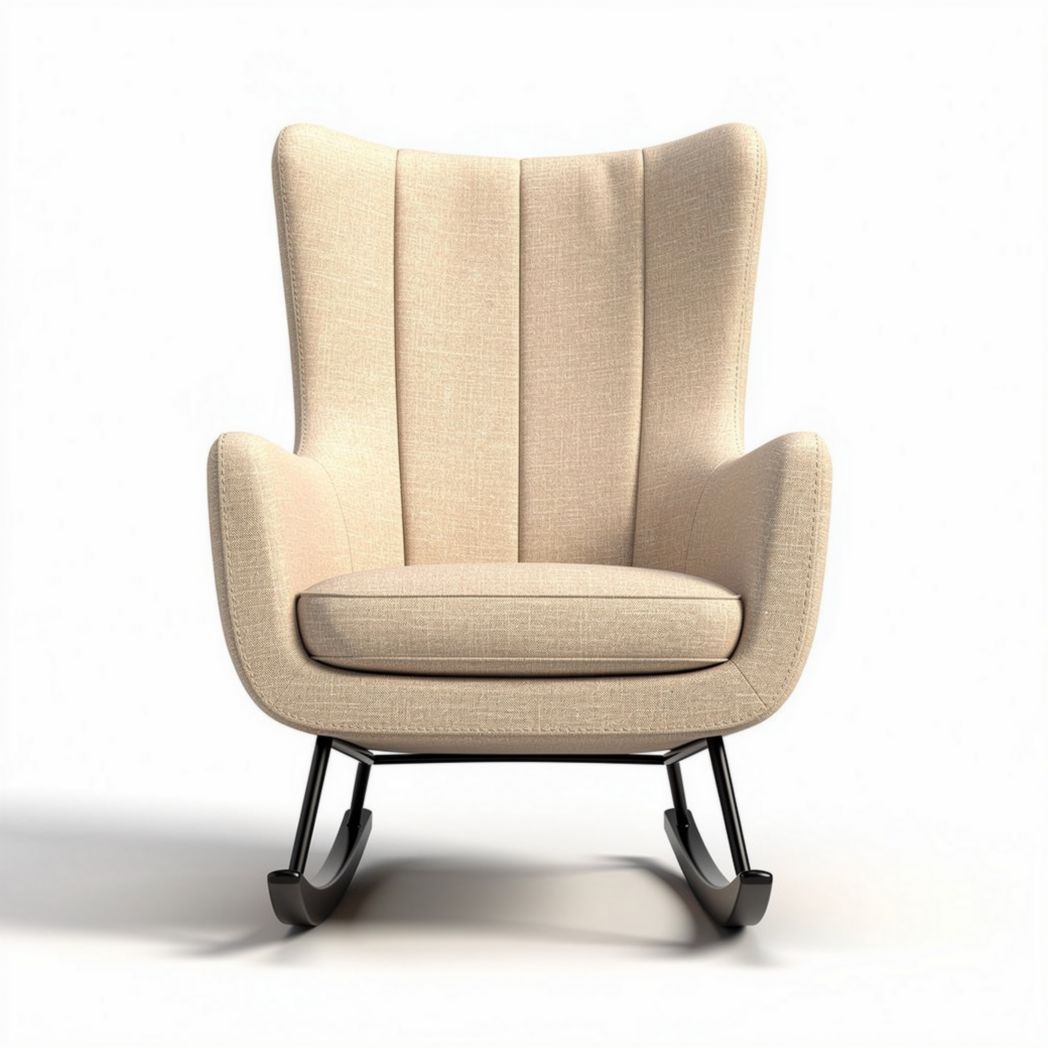 Fauteuil à bascule en tissu beige avec structure en métal 80 x 75 x 100cm