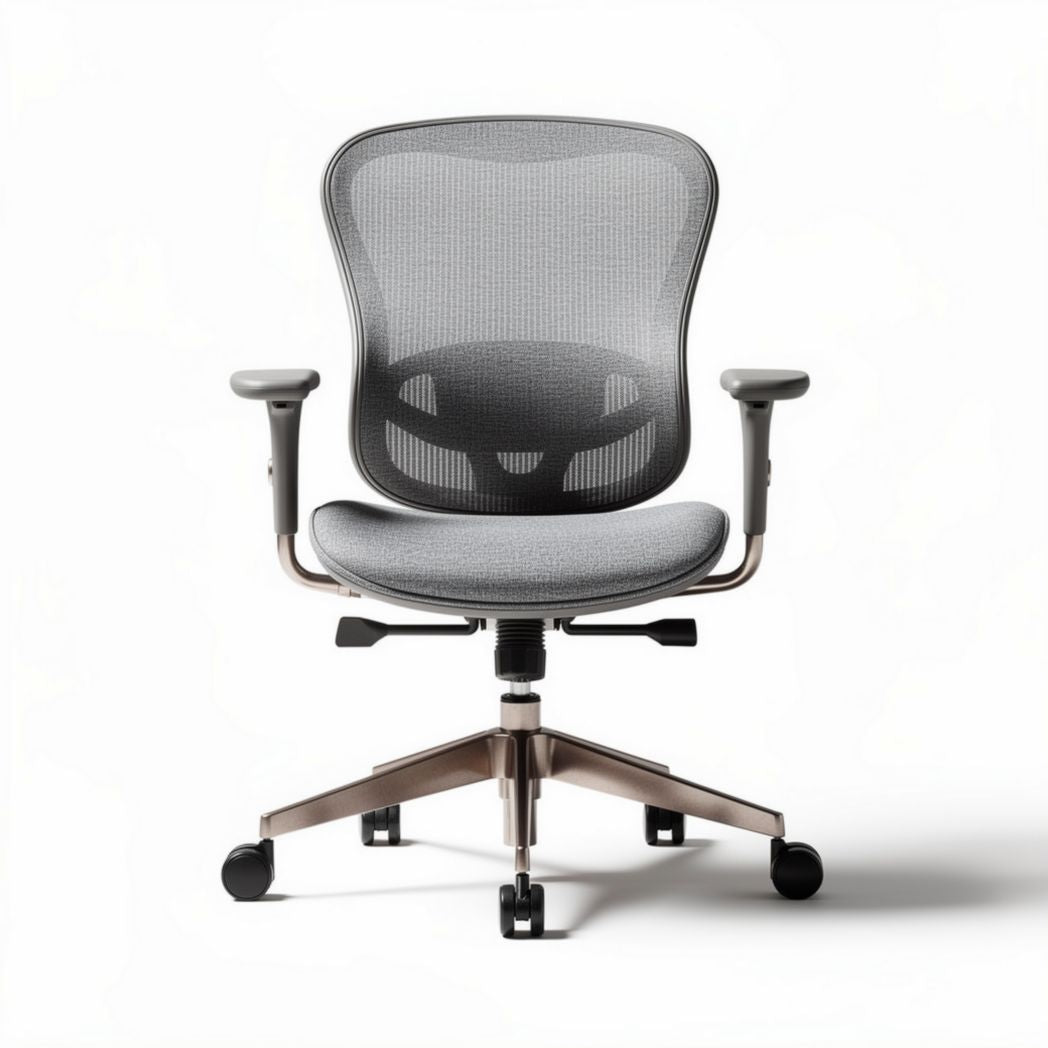 Chaise de bureau ergonomique en maille grise avec accoudoirs et roulettes 60 x 60 x 100cm