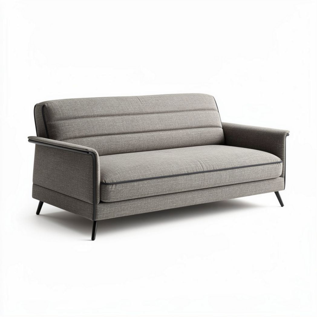 Canapé en tissu gris de dimensions 175 x 85 x 80cm avec des pieds en métal