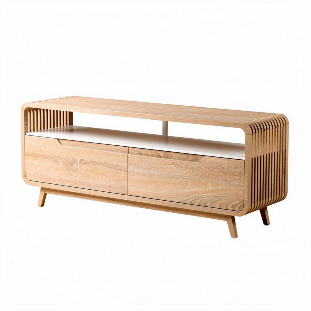 Meuble télé en bois avec tiroirs de rangement 120 x 40 x 45cm couleur bois clair