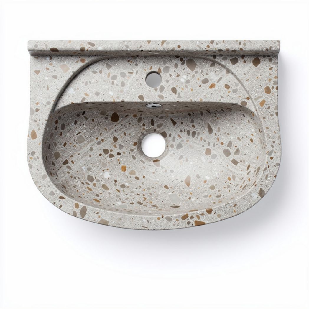 Lavabo en terrazzo beige avec mitigeur pour salle de bains 70 x 40 x 15cm