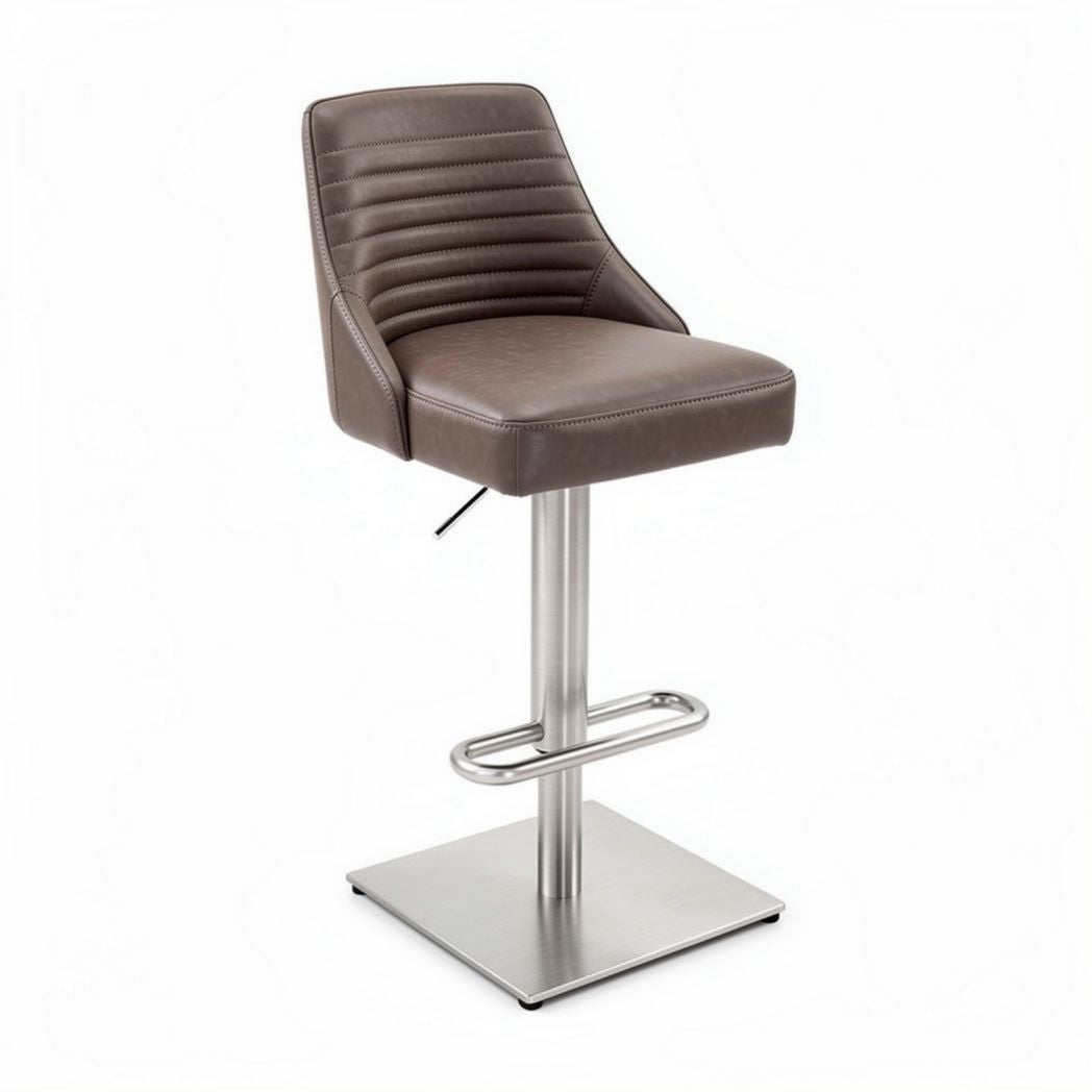 Tabouret de bar réglable en hauteur en faux cuir marron avec base en acier inoxydable 45 x 45 x 95cm