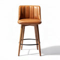 Tabouret de bar en cuir marron avec structure en bois de hêtre 45 x 45 x 100cm