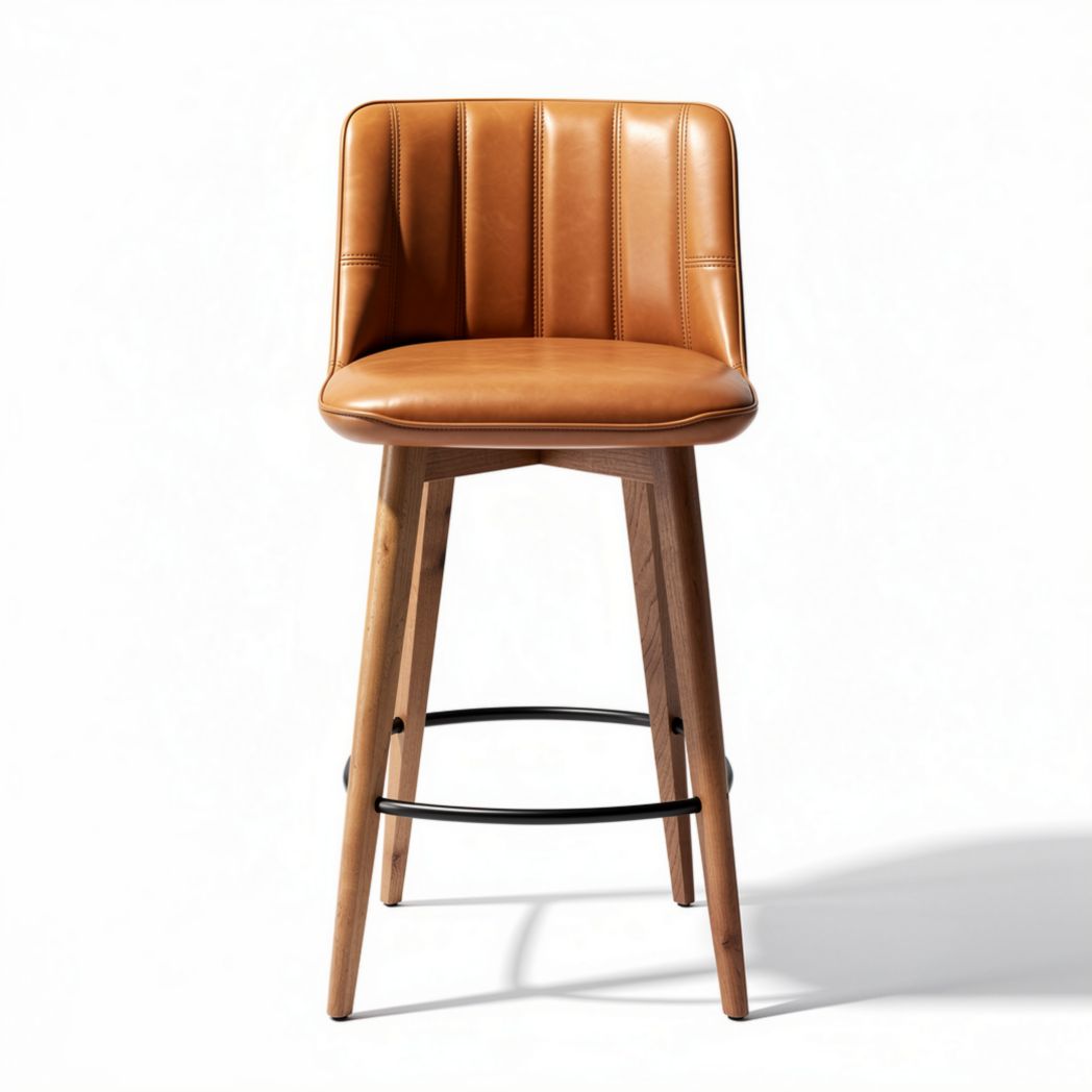 Tabouret de bar en cuir marron avec structure en bois de hêtre 45 x 45 x 100cm