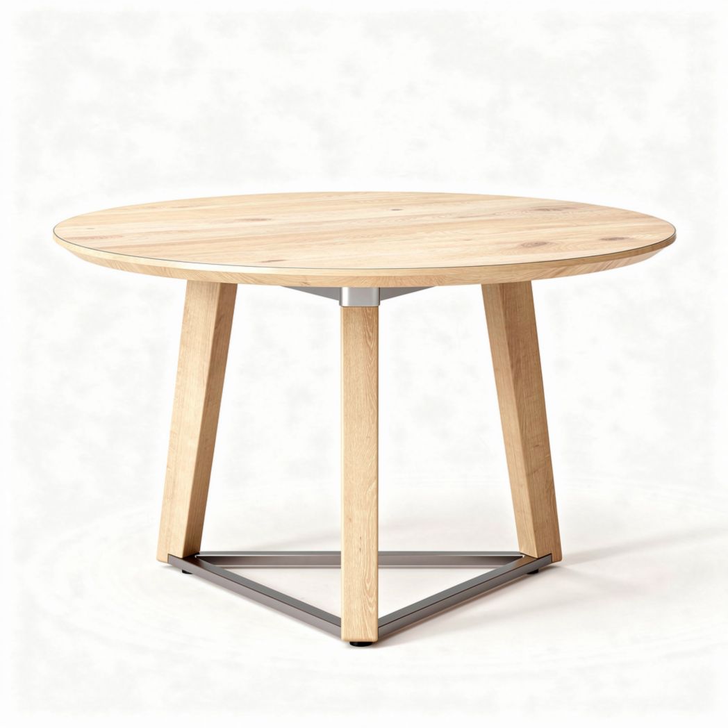Table ronde en bois de chêne avec pieds en métal 120 x 120 x 75cm